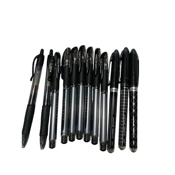 Lot of 12 uni-ball Mix Uni-ball / Signo Rollerball Pens Black Ink - Picture 1 of 7